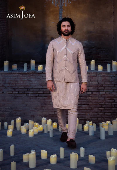 Asim Jofa | Menswear New In | AJMS-23 EMBROIDERED INDIAN RAW SILK 3 PCS - House of Ayeza