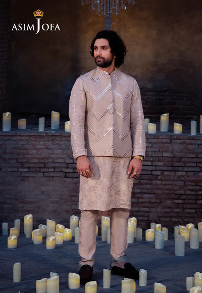Asim Jofa | Menswear New In | AJMS-23 EMBROIDERED INDIAN RAW SILK 3 PCS - House of Ayeza