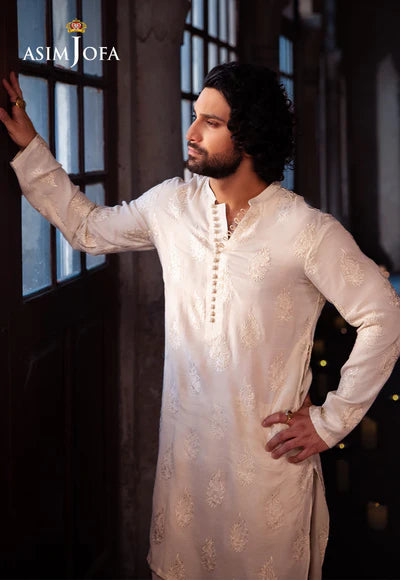 Asim Jofa | Menswear New In | AJMS-24 EMBROIDERED RAW SILK 3 PCS - House of Ayeza
