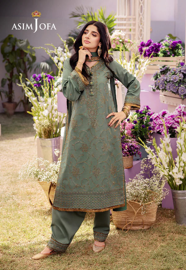 Asim Jofa | Dhanak Rang | EMBROIDERED JUMBO SILK 3 PCS | AJCF-15 - House of Ayeza