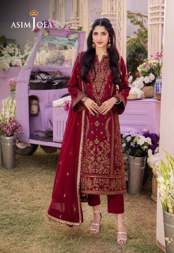 Asim Jofa | Dhanak Rang | EMBROIDERED BOSKI SILK 3 PCS | AJCF-28 - House of Ayeza