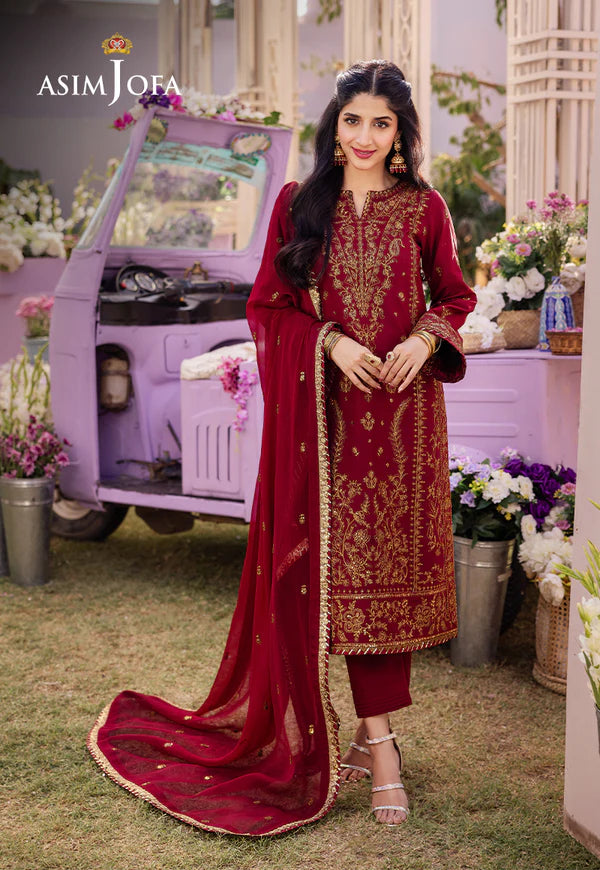 Asim Jofa | Dhanak Rang | EMBROIDERED BOSKI SILK 3 PCS | AJCF-28 - House of Ayeza