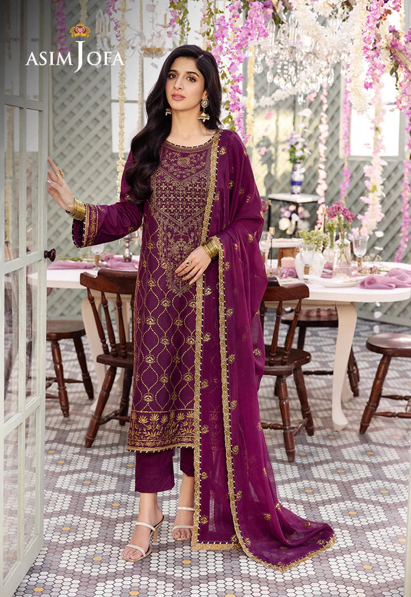 Asim Jofa | Dhanak Rang | EMBROIDERED JUMBO SILK 3 PCS | AJCF-07 - House of Ayeza