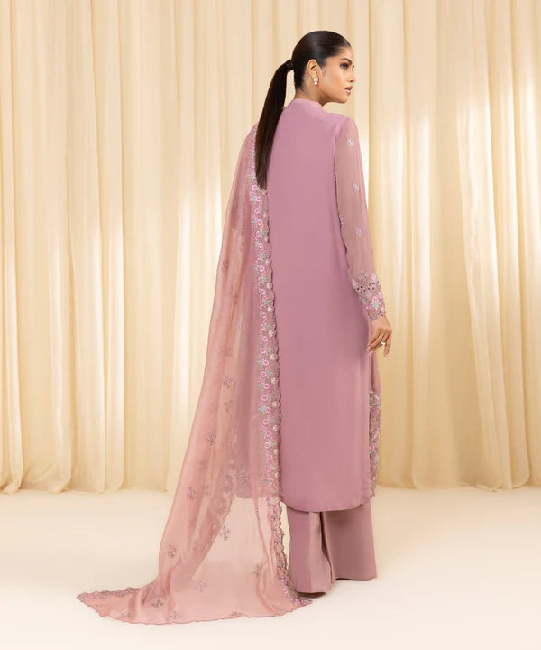 Sapphire | 3 Piece - Embroidered Georgette Chiffon Suit - House of Ayeza