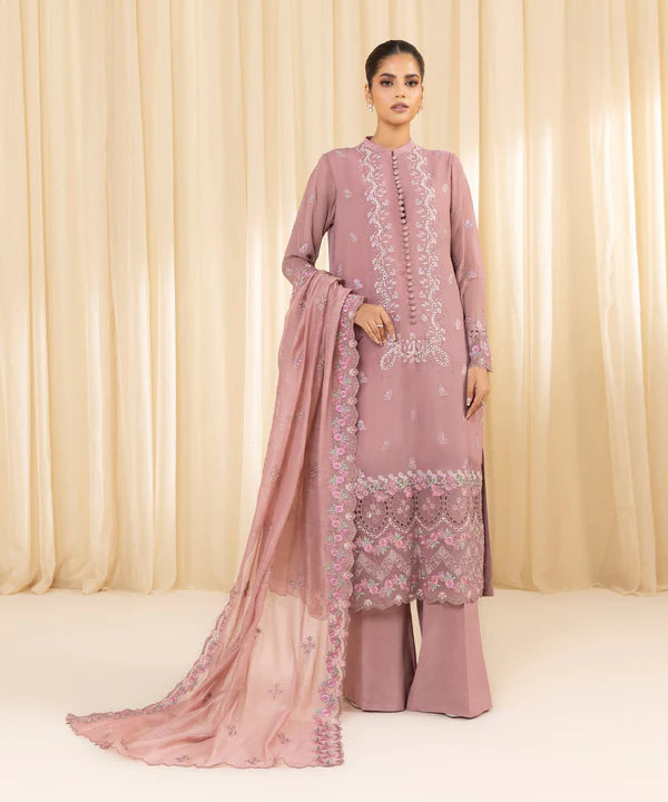 Sapphire | 3 Piece - Embroidered Georgette Chiffon Suit - House of Ayeza