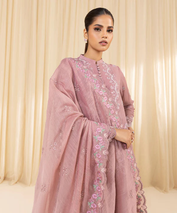 Sapphire | 3 Piece - Embroidered Georgette Chiffon Suit - House of Ayeza