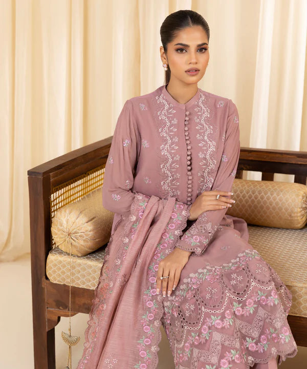 Sapphire | 3 Piece - Embroidered Georgette Chiffon Suit - House of Ayeza