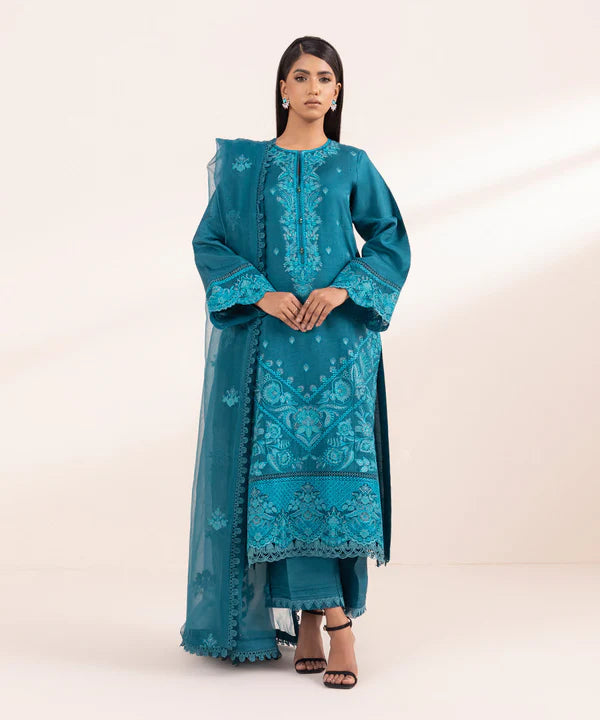 Sapphire | 3 Piece - Embroidered Raw Silk Suit