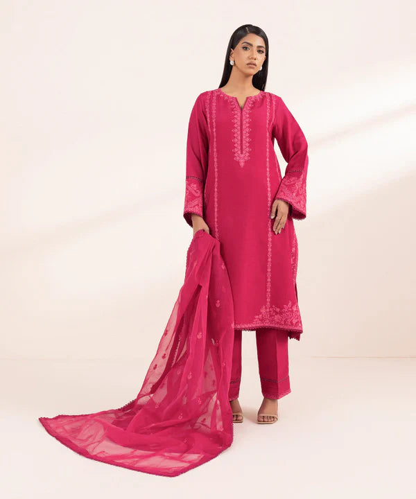 Sapphire | 3 Piece - Embroidered Raw Silk Suit