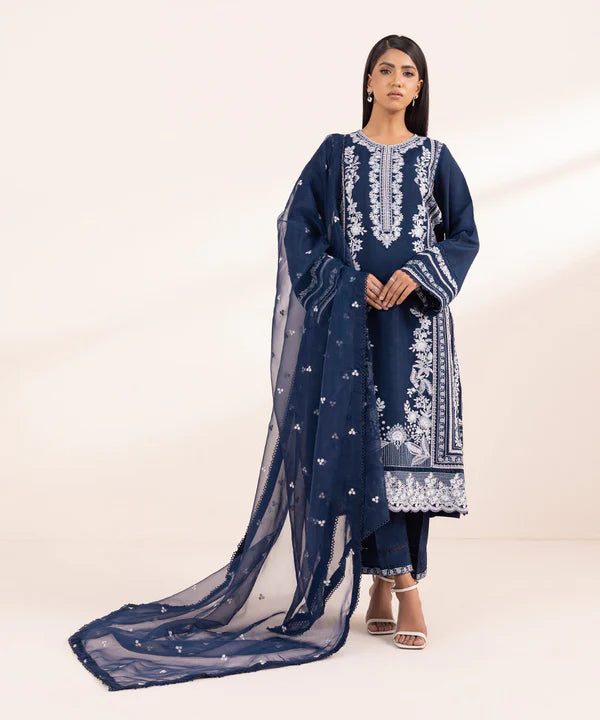 Sapphire | 3 Piece - Embroidered Raw Silk Suit