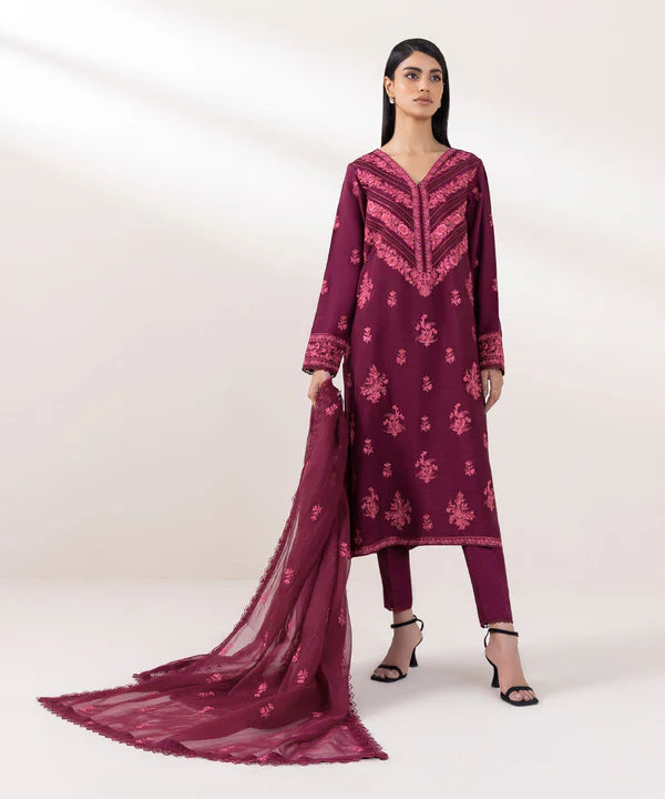 Sapphire | 3 Piece - Embroidered Raw Silk Suit