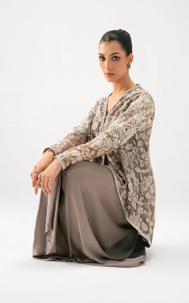 Asifa & Nabeel | Taupe Bloom Drape Set - House of Ayeza