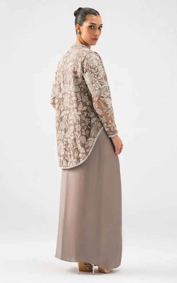 Asifa & Nabeel | Taupe Bloom Drape Set - House of Ayeza