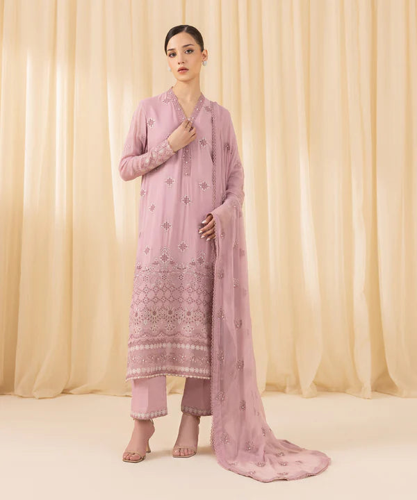 Sapphire | 3 Piece - Embroidered Georgette Chiffon Suit - House of Ayeza