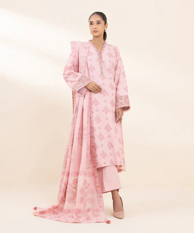 Sapphire | Winter 24 | 3 Piece - Embroidered Jacquard Suit - House of Ayeza