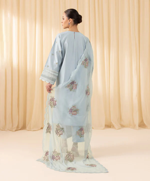 Sapphire | 3 Piece - Embroidered Cotton Net Suit - House of Ayeza