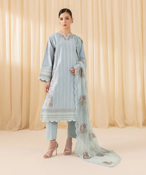 Sapphire | 3 Piece - Embroidered Cotton Net Suit - House of Ayeza