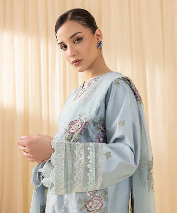 Sapphire | 3 Piece - Embroidered Cotton Net Suit - House of Ayeza