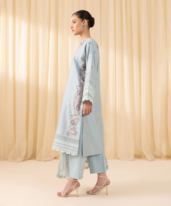 Sapphire | 3 Piece - Embroidered Cotton Net Suit - House of Ayeza