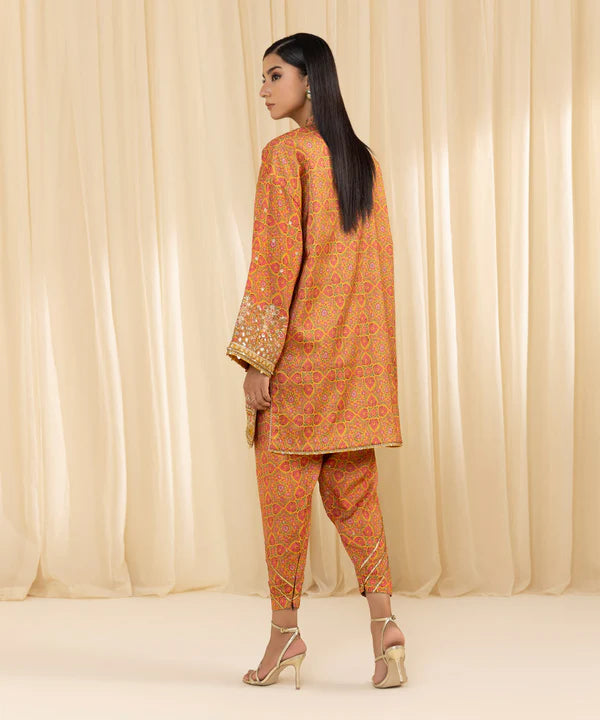 Sapphire | 2 Piece - Embroidered Silk Suit - House of Ayeza