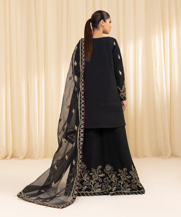 Sapphire | 3 Piece - Embroidered Raw Silk Suit - House of Ayeza