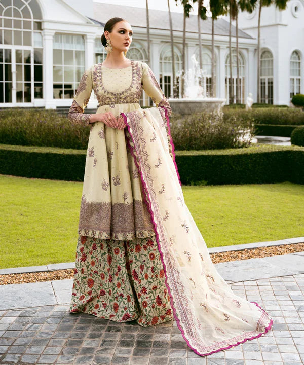 Sapphire | 3 Piece - Embroidered Raw Silk Suit - House of Ayeza