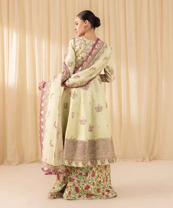 Sapphire | 3 Piece - Embroidered Raw Silk Suit - House of Ayeza