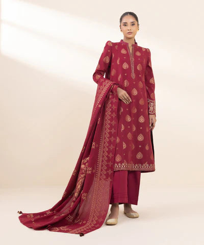 Sapphire | Winter 24 | 3 Piece - Embroidered Jacquard Suit - House of Ayeza