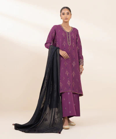 Sapphire | Winter 24 | 3 Piece - Embroidered Jacquard Suit - House of Ayeza