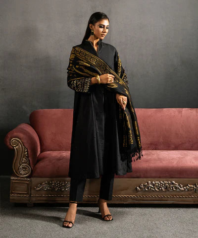 Sapphire | Winter 24 | 3 Piece - Embroidered Linen Suit - House of Ayeza