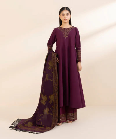 Sapphire | Winter 24 | 3 Piece - Embroidered Dobby Suit - House of Ayeza