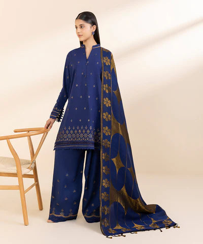 Sapphire | Winter 24 | 3 Piece - Embroidered Cotton Viscose Suit - House of Ayeza