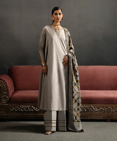 Sapphire | Winter 24 | 3 Piece - Embroidered Dobby Suit - House of Ayeza