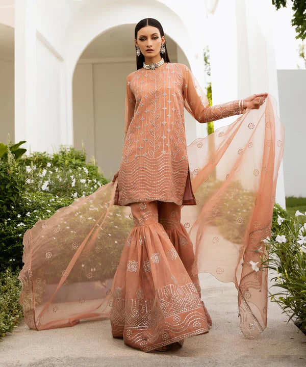 Sapphire | 3 Piece - Embroidered Organza Suit - House of Ayeza