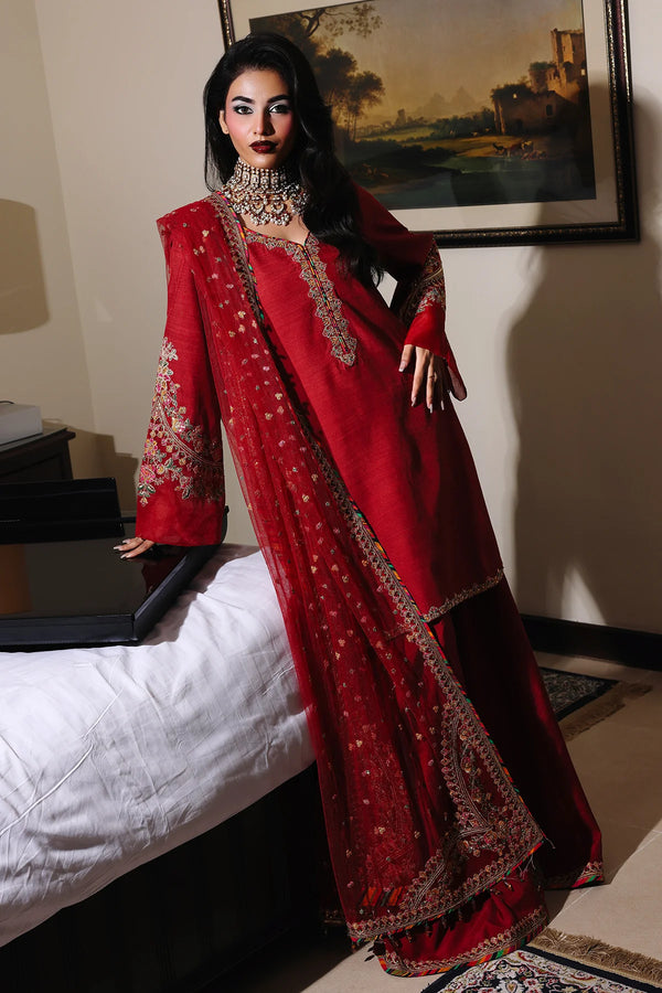 Charizma | Mi-Amor Ready to Wear | 3-PC Embroidered Raw-Silk Suit CMA-5-085 - House of Ayeza
