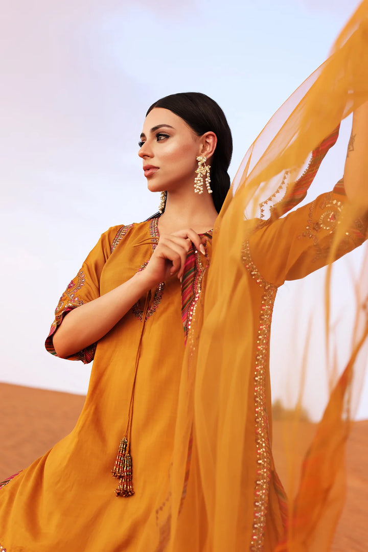 Charizma | Mi-Amor Ready to Wear | 3-PC Embroidered Raw-Silk Suit CMA-5-081 - House of Ayeza
