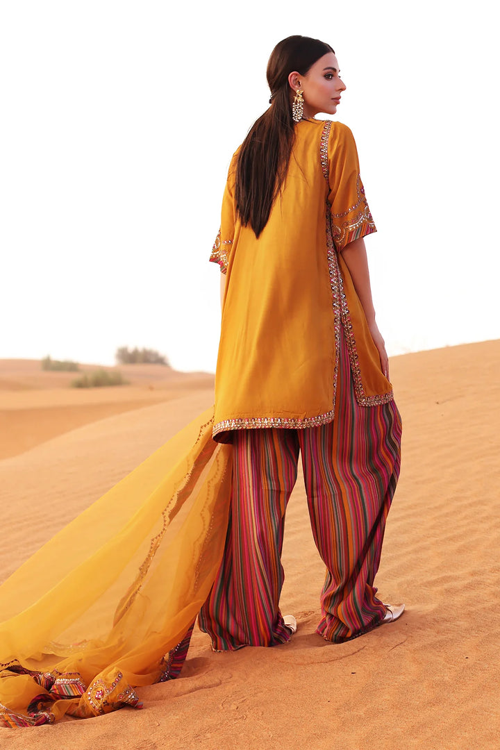 Charizma | Mi-Amor Ready to Wear | 3-PC Embroidered Raw-Silk Suit CMA-5-081 - House of Ayeza