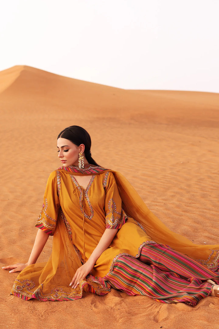 Charizma | Mi-Amor Ready to Wear | 3-PC Embroidered Raw-Silk Suit CMA-5-081 - House of Ayeza