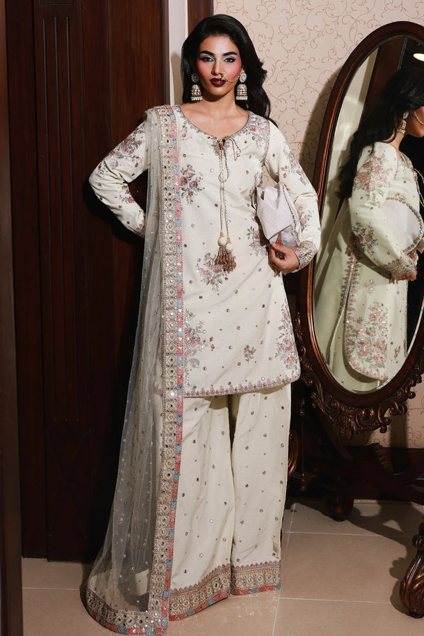 Charizma | Mi-Amor Ready to Wear | 3-PC Embroidered Raw-Silk Suit CMA-5-097 - House of Ayeza