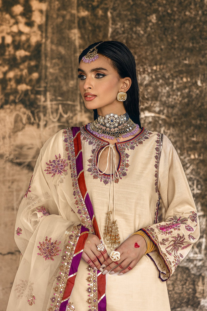 Charizma | Mi-Amor Ready to Wear | 3-PC Embroidered Raw-Silk Suit CMA-5-137 SKIN - House of Ayeza