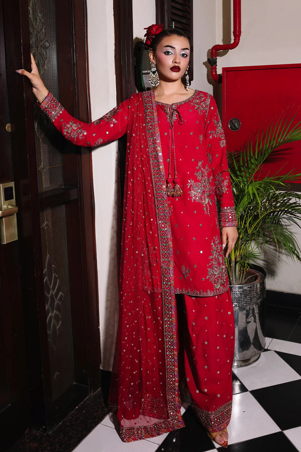 Charizma | Mi-Amor Ready to Wear | 3-PC Embroidered Raw-Silk Suit CMA-5-096 - House of Ayeza