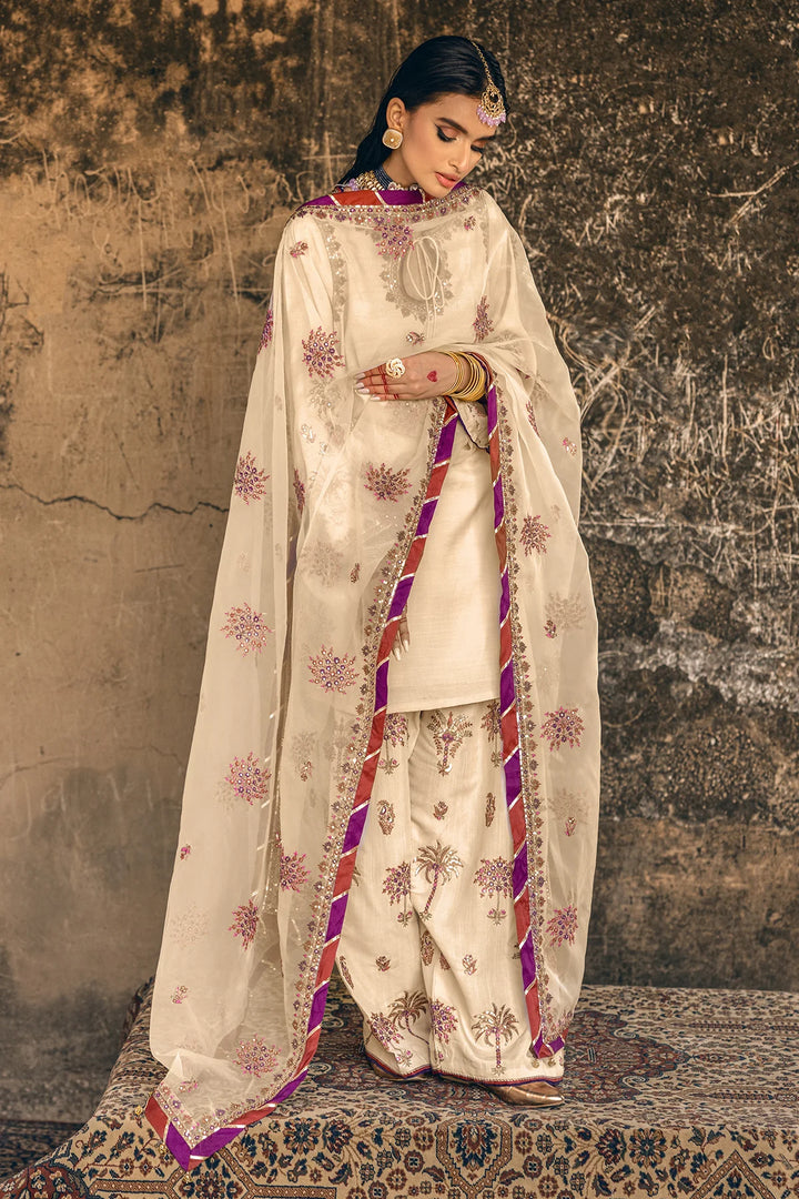 Charizma | Mi-Amor Ready to Wear | 3-PC Embroidered Raw-Silk Suit CMA-5-137 SKIN - House of Ayeza