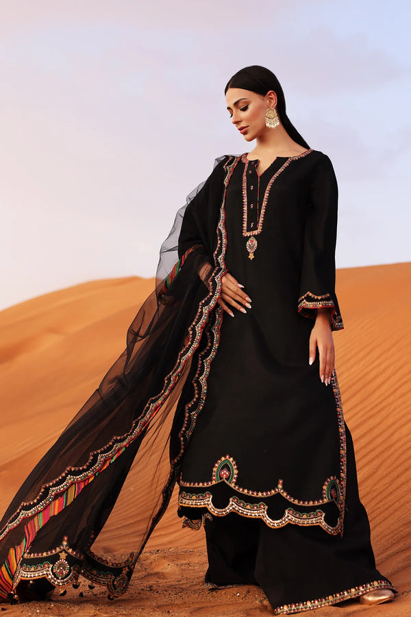 Charizma | Mi-Amor Ready to Wear | 3-PC Embroidered Raw-Silk Suit CMA-5-109 - House of Ayeza