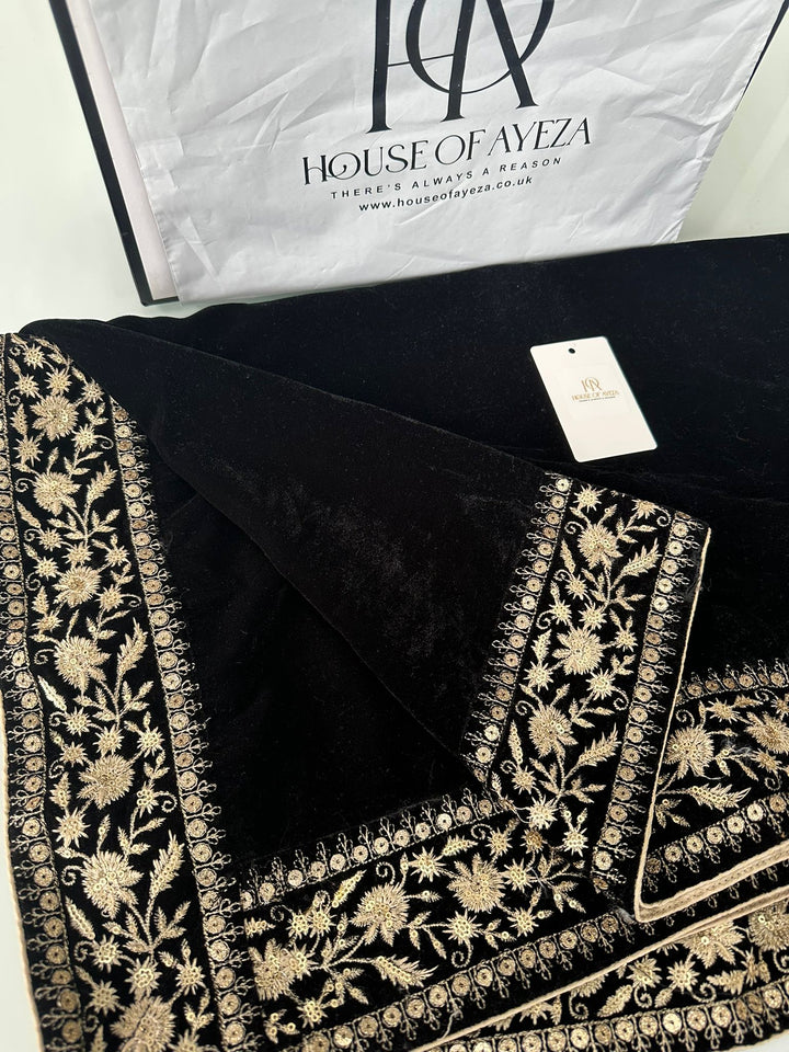 HOA Velvet Embroidered Shawl Black - House of Ayeza
