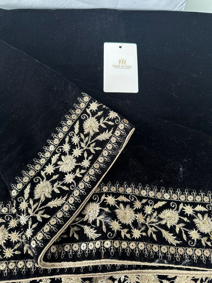 HOA Velvet Embroidered Shawl Black - House of Ayeza