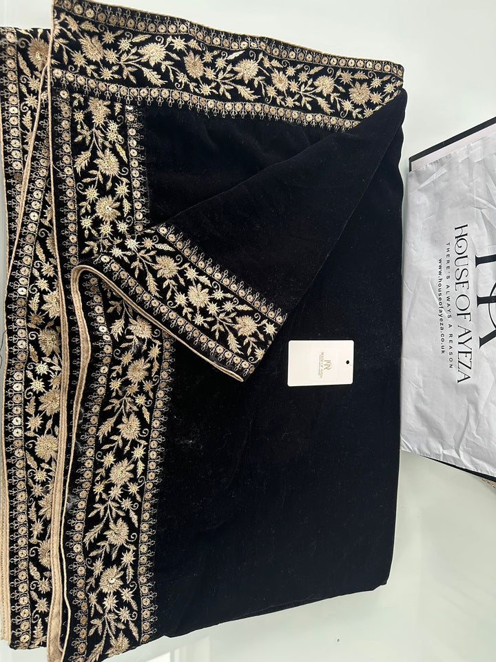 HOA Velvet Embroidered Shawl Black - House of Ayeza
