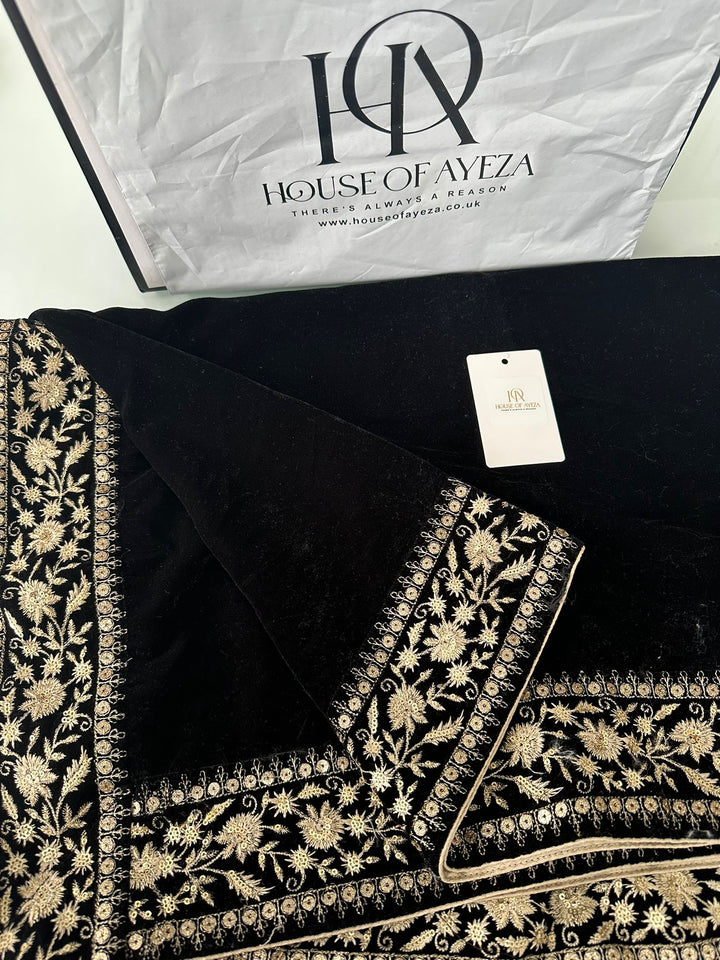 HOA Velvet Embroidered Shawl Black - House of Ayeza