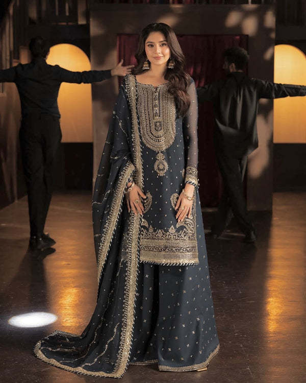 Asim Jofa | Festive Opulence | AJFO-02 EMBROIDERED CHIFFON 3 PCS - House of Ayeza