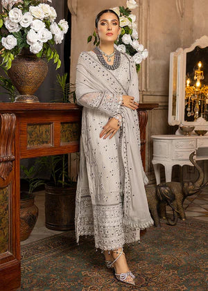 Merakish | Embroidered Chiffon 3Pc Suit | Cloud Gray - House of Ayeza